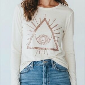 Bethany Mota All Seeing Eye Sequin Graphic Long Sleeve Tee Boho Size SP
